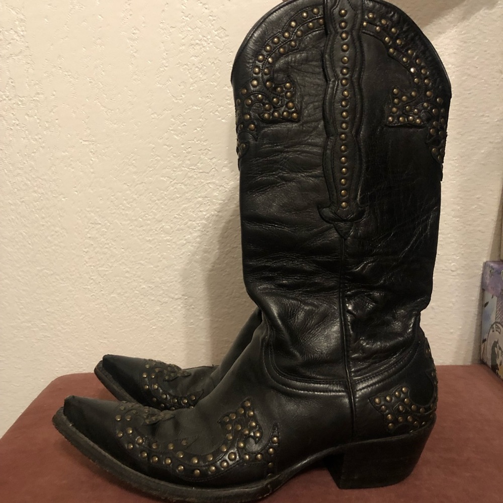 Old Gringo Black Leather Stud Cowboy Boots 6.5